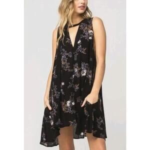 Free People Snap Out Of It Black Floral Trapeze Dress - Size - Medium